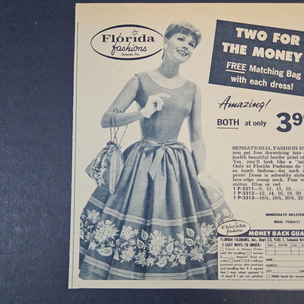 1961 Florida‎ Fashions Dress & Matching Bag Vintage Print Ad EXPIRED OUTDATED